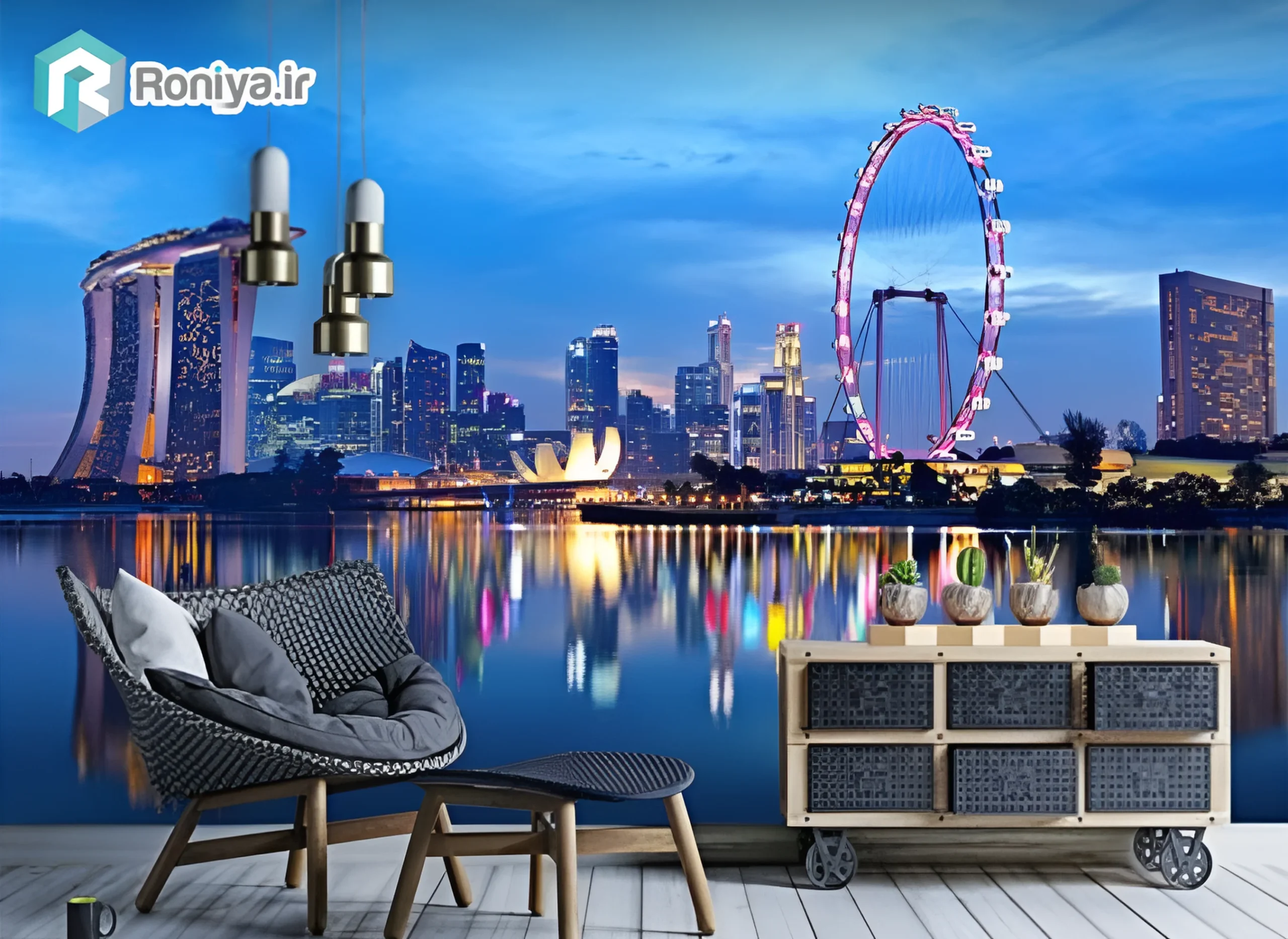 پوستر دیواری سه بعدی طرح شهر سنگاپور 1 پوستر دیواری سه بعدی طرح شهر سنگاپور